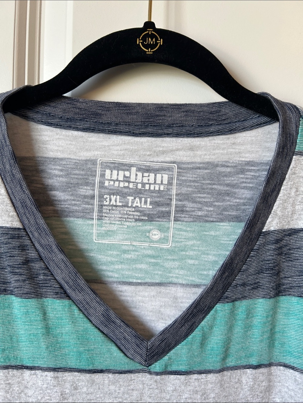 Urban Pipeline Men's V-Neck Stripe Tee - Teal/Gray/Black 3XL Tall - Picture 2 of 6